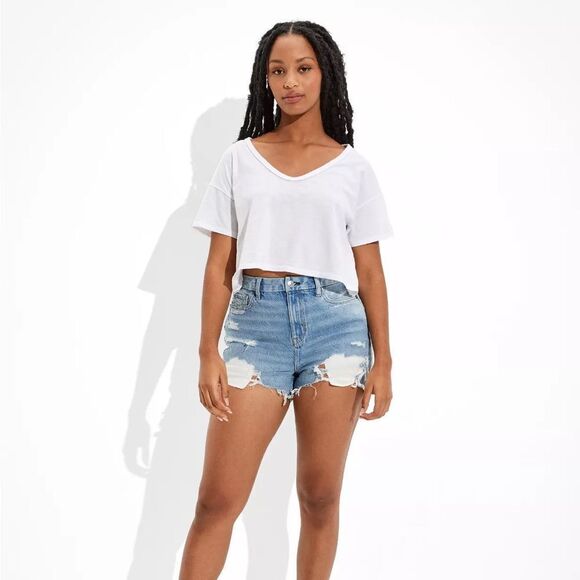 American Eagle AE Next Level Curvy High-Waisted Denim Short Size 0 NWT in packag - Picture 2 of 8